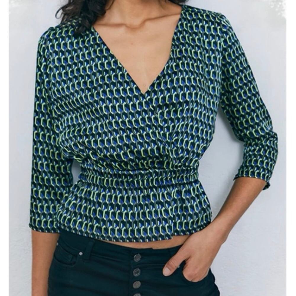 IKKS Graphic Print Wrap Peplum Blouse OpticArt Size 4 - Picture 6 of 6